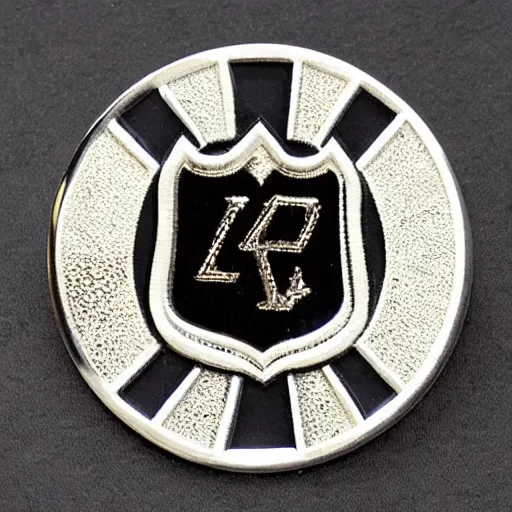 Image similar to high school badge, lapel, pinnable, angled, highly detailed, grey background, restrained, private school, two - and - a - half dimensional