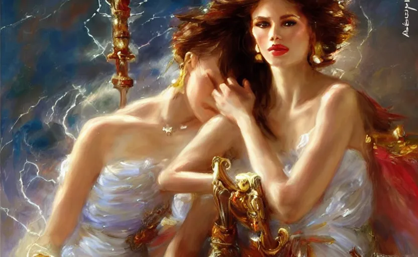 Image similar to The revenge of the lightning goddess. By Konstantin Razumov, highly detailded