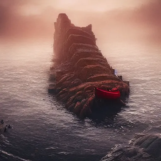 Prompt: “ a roman in a red tunic crawls from the ocean onto a rocky beach in fog ” “ a wrecked roman ship in ocean. ” dark fantasy, cinematic, very detailed, mist, volumetric lighting, golden ratio, vivid, trending on artstation, 4 k matte painting, – w 1 0 2 4 – n 5