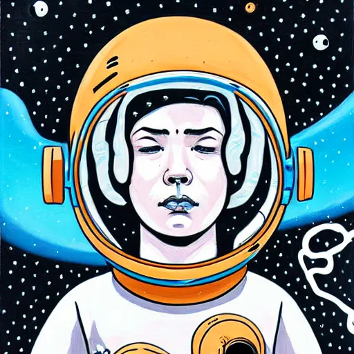 Image similar to wlop oil painting of a girl lost in space, mcbess, james jean