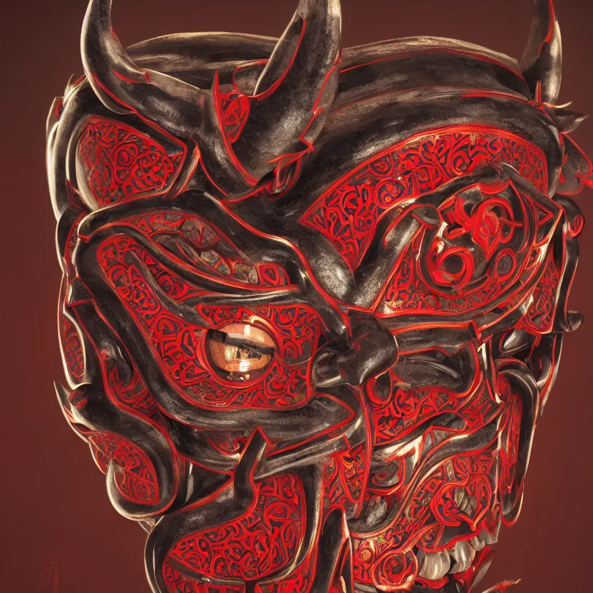 Prompt: a painting of a symmetrical centered traditional oni mask in traditional Japanese style, kintsugi, ornate, details, smooth, sharp focus, illustration, realistic, cinematic, artstation, award winning, rgb , unreal engine, octane render, cinematic light, macro, gold, depth of field, blur, red cloud light, 8K,