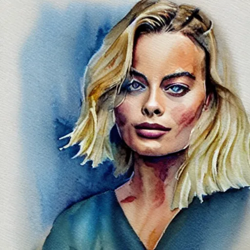 Image similar to watercolor of margot robbie