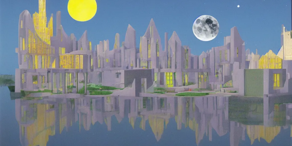 Image similar to fantasy city with moon by STEVEN HOLL trending on artsation