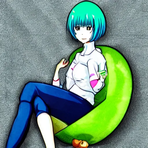 Prompt: rei ayanami as an avocado chair