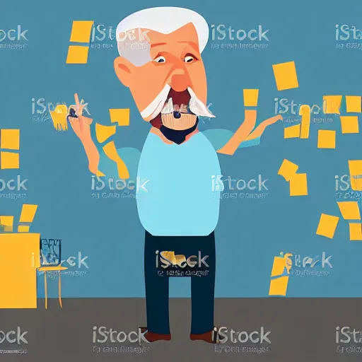 Image similar to a vector art illustration of an old man who is confused about the cost of living crisis