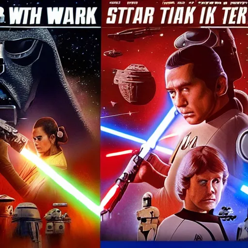 Image similar to star wars vs star trek, hyper realistic, 4k trending on cg society, science fiction, awesome, colorful