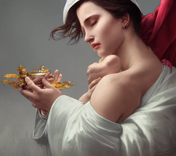 Image similar to photography of a pope kissing the breast of a sensual woman, deep focus, intricate, elegant, highly detailed, digital painting, artstation, concept art, matte, sharp focus, illustration, art by artgerm and greg rutkowski and alphonse mucha