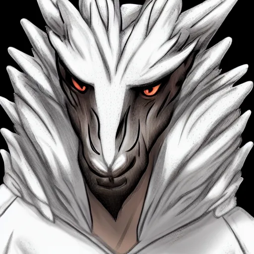 Prompt: headshot profile picture of a man with silver skin, a dragon snout and small horns, commission on furaffinity, smooth scales