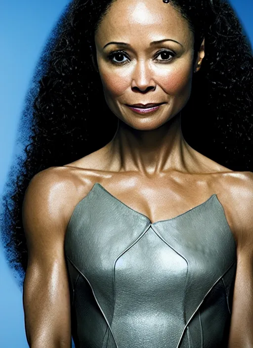 Image similar to 4 k still of thandiwe newton as superhirl, photorealistic, 8 k hd resolution