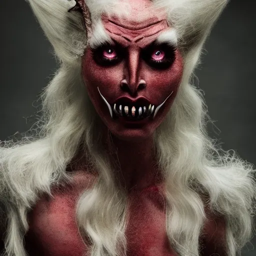 Image similar to a demon inspired by hair created by the make up artist hungry, photographed by andrew thomas huang, cinematic, expensive visual effects