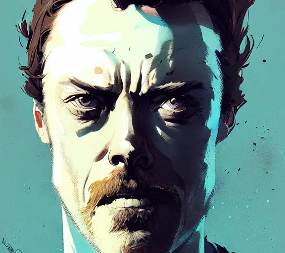 Prompt: portrait of portrait, toby stephens as a king, by atey ghailan, by greg rutkowski, by greg tocchini, by james gilleard, by joe fenton, by kaethe butcher, by ashley wood, dynamic lighting, gradient light blue, brown, blonde cream and white color scheme, grunge aesthetic