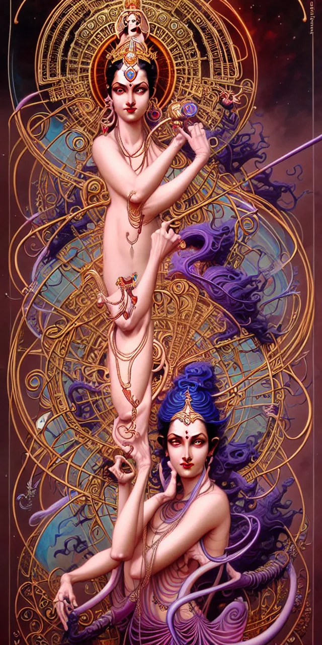 Image similar to beautiful hindu goddess art nouveau fantasy character portrait, full figure, ultra realistic, intricate details, the fifth element artifacts, highly detailed by peter mohrbacher, hajime sorayama, wayne barlowe, boris vallejo, aaron horkey, gaston bussiere, craig mullins