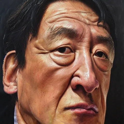 Image similar to high quality high detail painting by lucian freud, hd, portrait of mad jackie chan