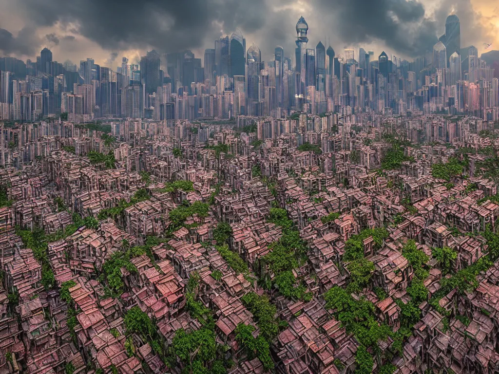 Prompt: kowloon walled city by marc adamus, 4 k, photograph, professional, hdr, color corrected, highly detailed, sharp focus