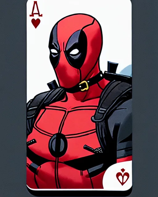 Image similar to highly detailed deadpool on the queen of hearts card, by atey ghailan, by greg rutkowski, by greg tocchini, by james gilleard, by joe fenton, by kaethe butcher