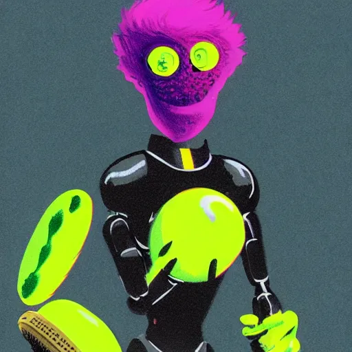 Prompt: a Seth Green, robot chicken tennis ball monster, tennis ball, chalk, digital art, fantasy, magic, trending on artstation, ultra detailed, professional illustration by Basil Gogos