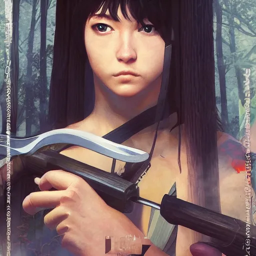 Prompt: squirrel holding a katana in the forest, fine - face, realistic shaded perfect face, fine details. anime. realistic shaded lighting poster by ilya kuvshinov katsuhiro otomo ghost - in - the - shell, magali villeneuve, artgerm, jeremy lipkin and michael garmash and rob rey