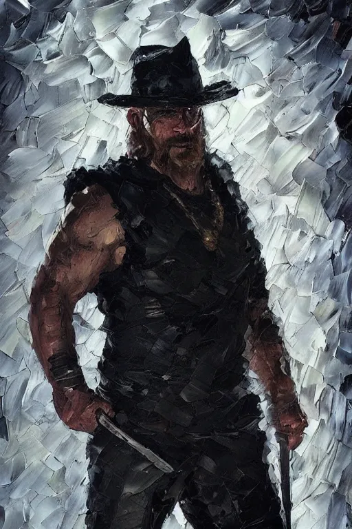 Prompt: palette knife oil painting of the norse god tyr ( one hand missing ) as a noir detective. extreme detail. artstation trending, any racial background, artgerm, deviant art, octane, substance, art history 8 k