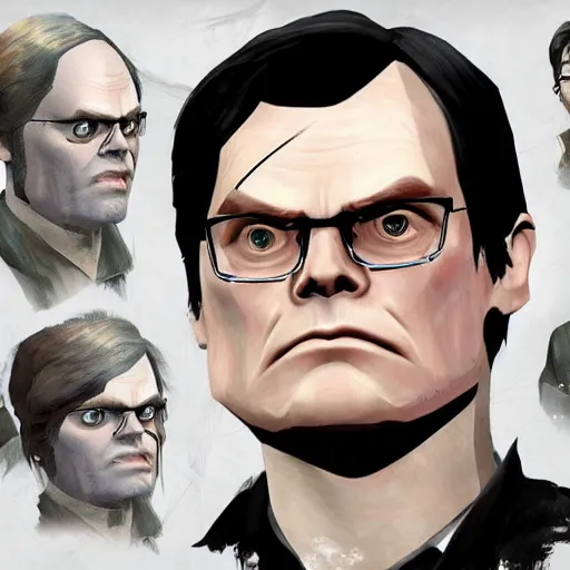 Prompt: dwight schrute in dishonored concept art