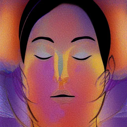 Image similar to This digital art is a beautiful example of use of color and light. The digital art depicts a woman reclining on a couch, with her head turned to the side and her eyes closed. The woman's body is bathed in a light, and her skin appears to glow. The artist has used a soft, delicate palette to create a sense of tranquility and serenity. The digital art is elegant and graceful, and the woman's face is incredibly expressive. It is a truly beautiful digital art. pastel by Ryan Stegman realist, colorful