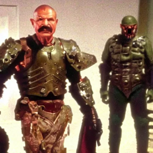 Image similar to Charles Bronson wearing the armor from doom