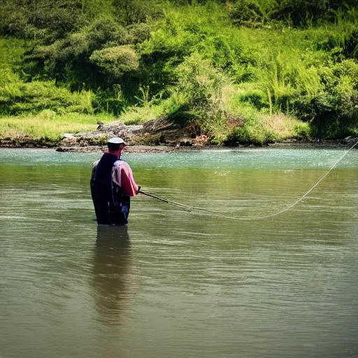 Image similar to photo of fisherman fishing next to the river, 4k, hq, high details, award winning photography