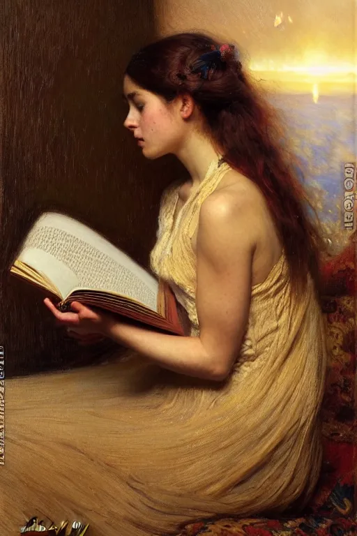 Image similar to a full body portrait of a girl reading a book, high detail, by gaston bussiere, bayard wu, greg rutkowski, odd nerdrum, maxim verehin, realism, dan dos santos, masterpiece, sharp focus, cinematic lightning