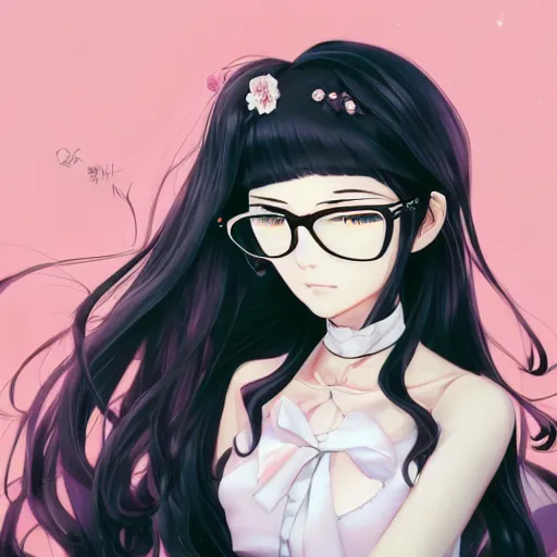 Anime character with long black hair and magic book