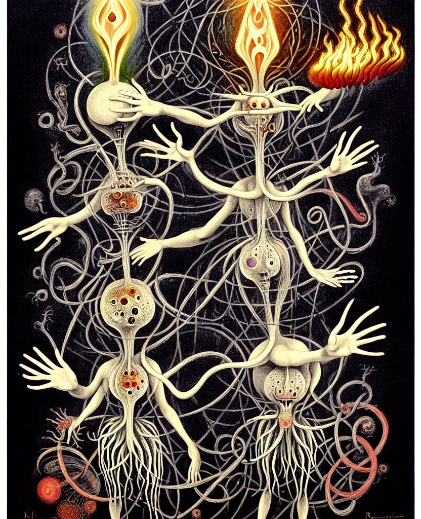 Image similar to whimsical freaky creature sings a unique canto about'as above so below'being ignited by the spirit of haeckel and robert fludd, breakthrough is iminent, glory be to the magic within, painted by ronny khalil