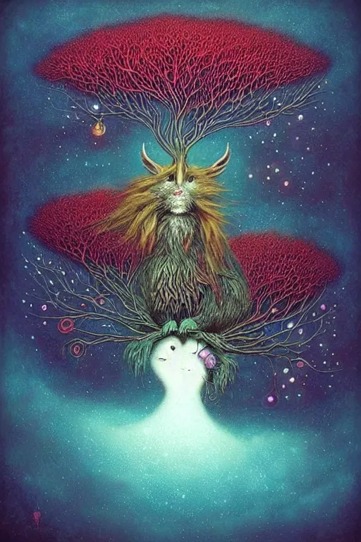 Image similar to surreal hybrid animals, fantasy, fairytale animals, flowerpunk, mysterious, vivid colors, by andy kehoe