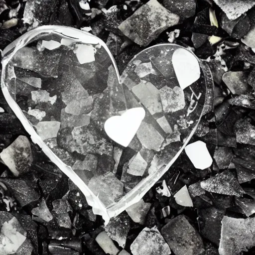 Prompt: a smashed heart broken like glass into shards