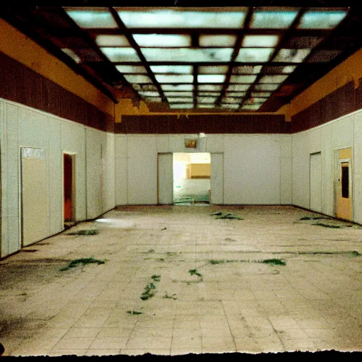 Image similar to vhs found footage of an abandoned empty mall made out of cement, 3 5 mm, photography, liminal space, the backrooms, scp, stalker, surveillance camera