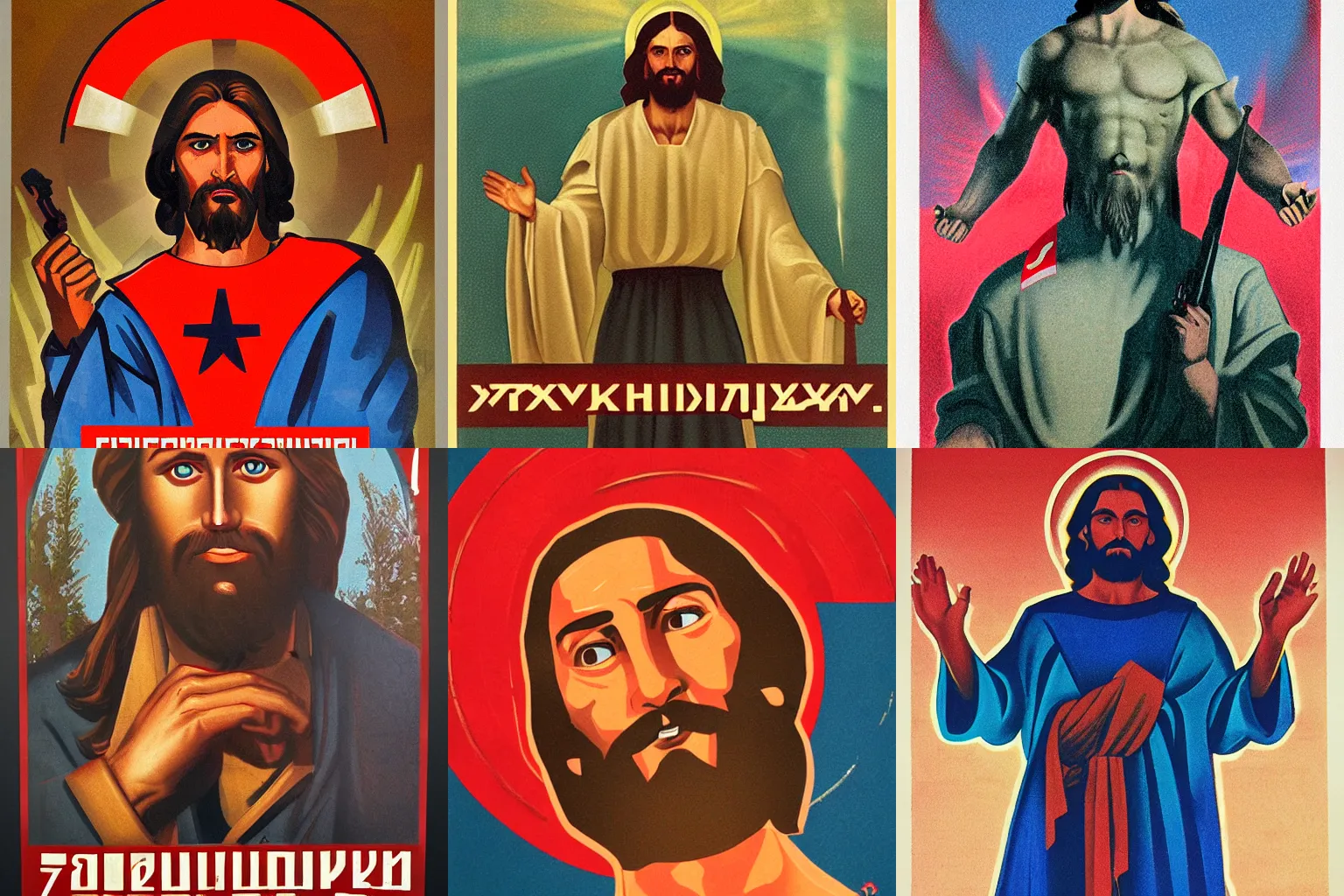 Prompt: soviet era propaganda of jesus. featured on artstation