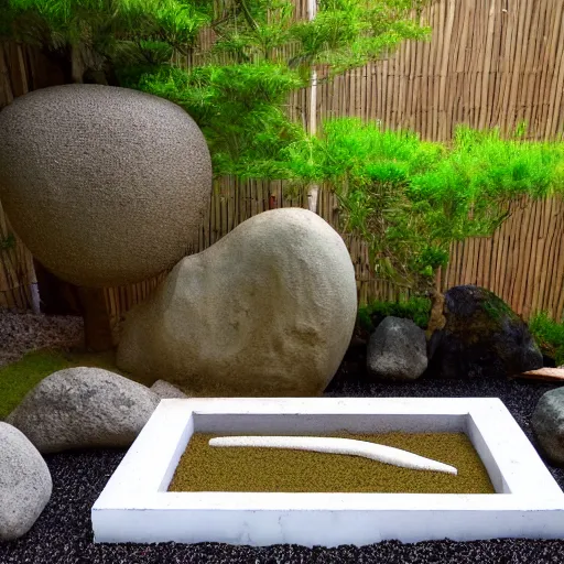 Prompt: toilet in a zen garden