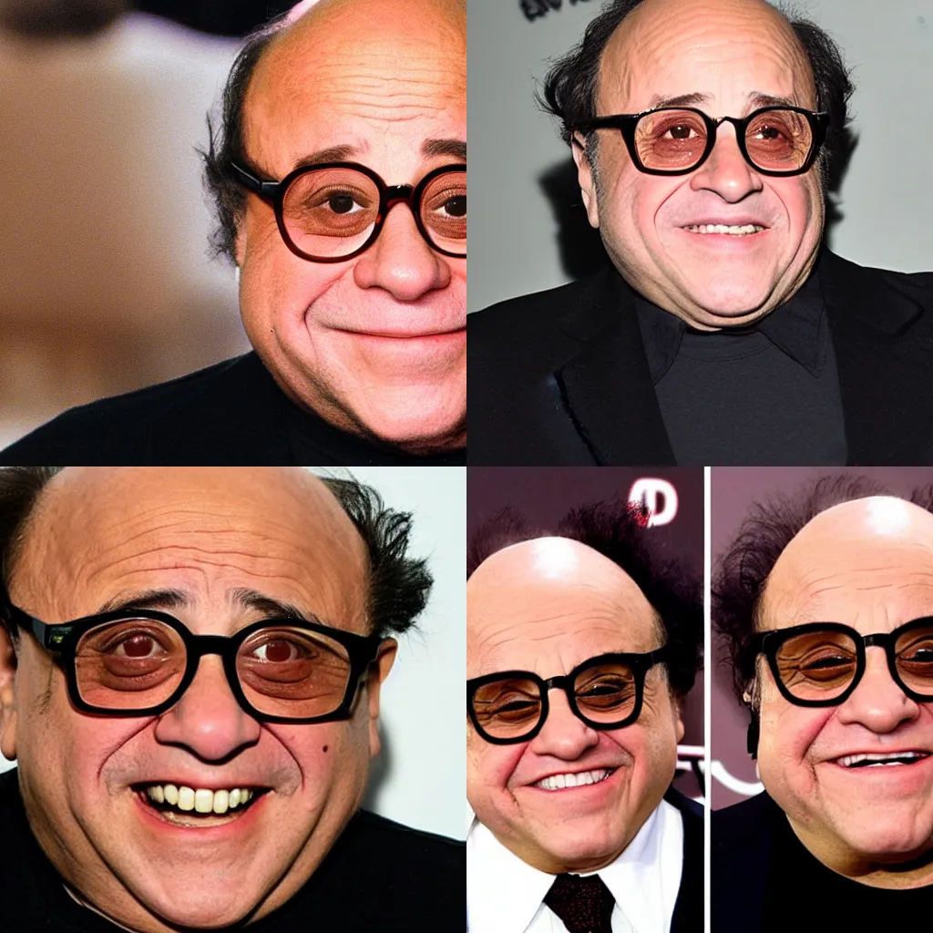 Prompt: Danny devito extremely stoned, red eyes, very high