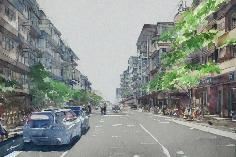 Image similar to nanshan road summer watercolor trending on artstation