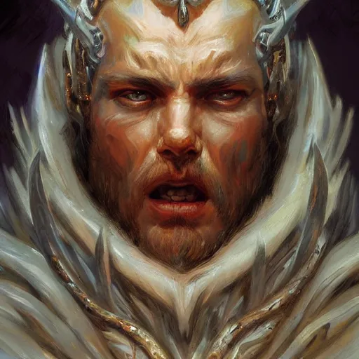 Image similar to the flame god as a realistic d & d fantasy character, closeup portrait art by donato giancola and greg rutkowski, vintage retro, realistic face, digital art, trending on artstation, symmetry!!