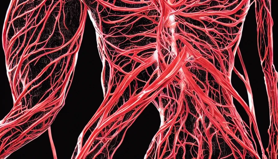 Image similar to big budget horror movie a cyborg's vascular system