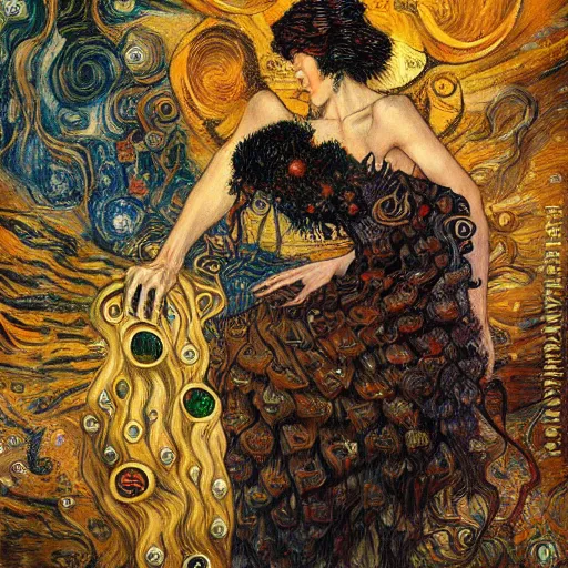 Image similar to Divine Chaos Engine by Karol Bak, Vincent Van Gogh, and Gustav Klimt