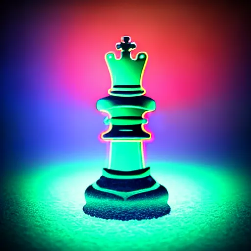 Prompt: underwater tintype photo of a queen chess piece made of neon lights, Puddles, high point of view, smooth 3D Illustration, Cinematic Matte Painting, soft render, volumetric lighting