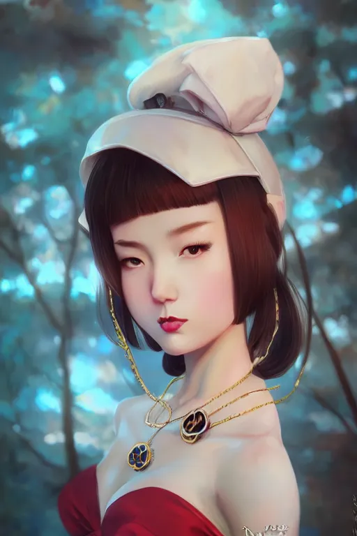 Image similar to a pin up and beautiful fashion charming dreamlke japan girl with lv jewelry, character art, art by artgerm lau and wlop and and ilya kuvshinov and john singer sargent, hyperdetailed, 8 k realistic, symmetrical, frostbite 3 engine, cryengine, dof, trending on artstation, digital art