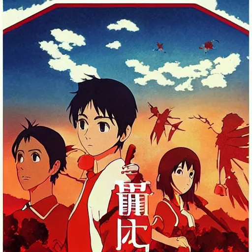 Prompt: film still Poster of the red parade, by Dice Tsutsumi, Makoto Shinkai, Studio Ghibli, playstation 2 printed game poster cover, cover art, poster, poster!!!