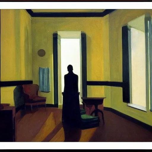 Prompt: A ghost in a living room flooded by water by Edward hopper