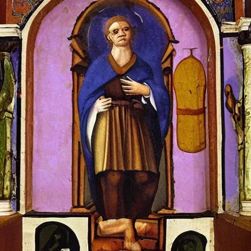 Prompt: depiction of saint pingo, patron saint of sad cats, renaissance european fresco