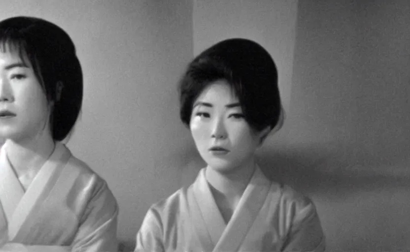 Prompt: a woman, screenshot from a 1 9 6 0 s japanese art house film