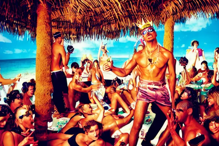 Prompt: tiger dj in a beach club. by david lachapelle