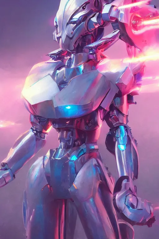 Image similar to professional painting of mecha cyber warrior princess, highly detailed digital painting artstation character concept art by artgerm and greg rutkowsi, holographic neon highlights, by Ruan Jia and Mandy Jurgens and Greg Rutkowski and Artgerm and William-Adolphe Bouguerea