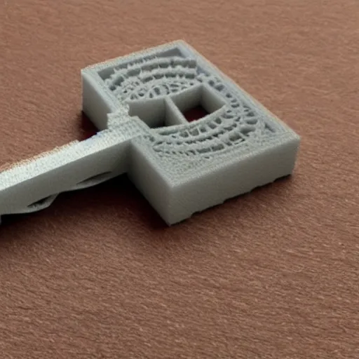 Prompt: a 3d printed key, perfect replica, fresh from the printer