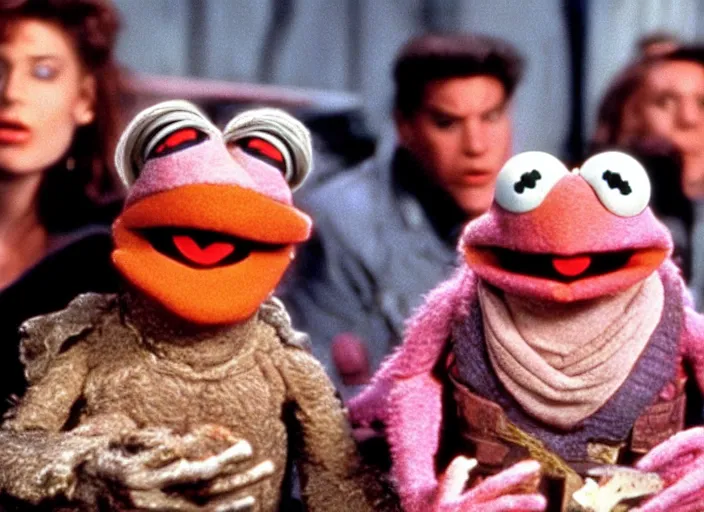 Prompt: scene from the 1 9 9 0 science fiction film muppet total recall