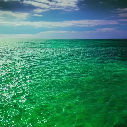 Image similar to green green green beach, green ocean, green sky, photography